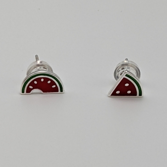 Watermelon asymmetrical sterling silver stud earrings - Picture 4 of 6